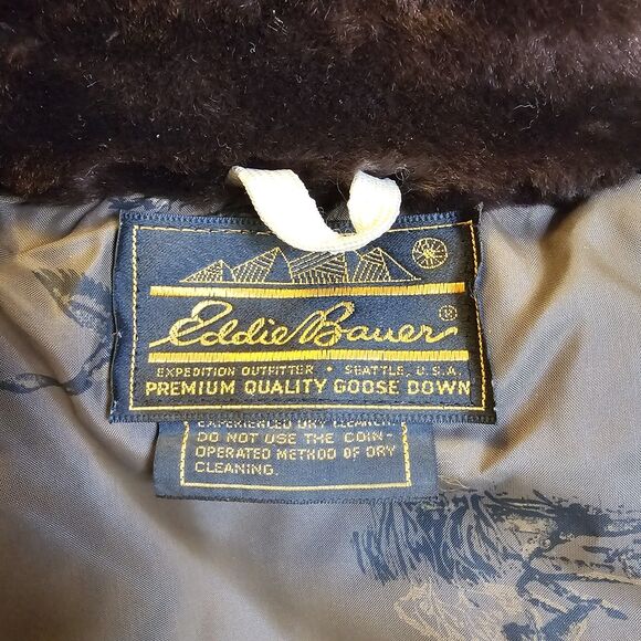 Vintage Eddie Bauer Goose Down Puffer Jacket Black Label Faux Fur Womens L XL - Picture 5 of 9